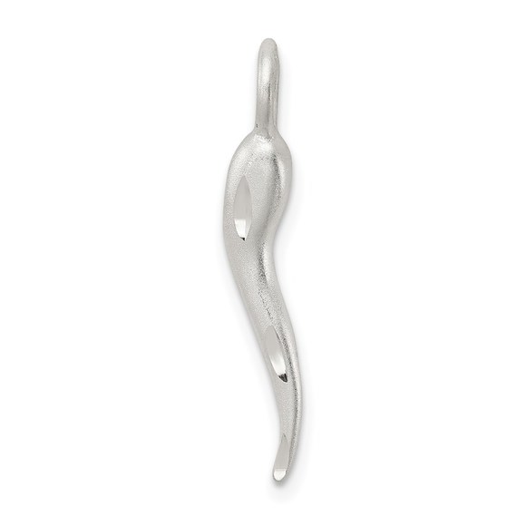 925 Sterling Silver Satin Italian Horn Cornicello Necklace Charm Pendant - Picture 1 of 4